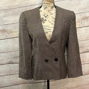 Alfred Sung Houndstooth Wool Blazer Vintage Double Breasted Sung Sport Size 8